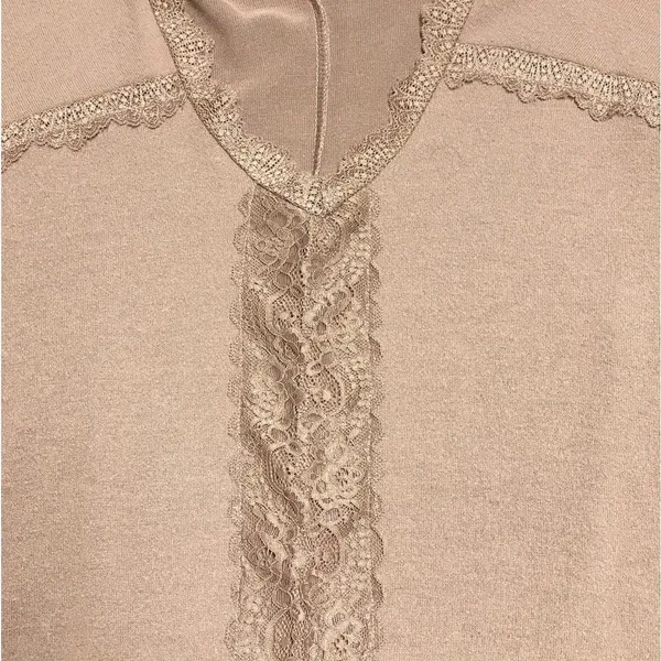 Self E V Neck Long Sleeve Crop Sweater With Lace Trim - Image 2