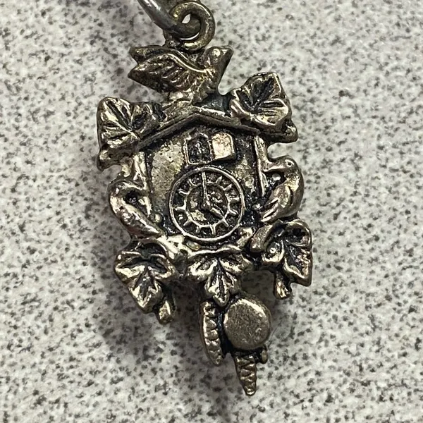 Vintage 800 Silver Cookoo Clock Bird Charm Pendant - Image 5