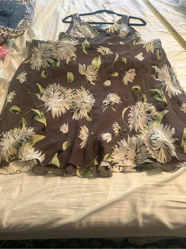Ellen Tracy Paneled Asymmetric-Hem Midi Dress size 8 nwt brown floral lined silk - Image 13