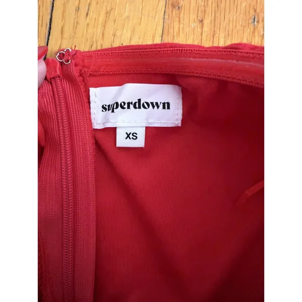 Superdown Dress Womens XS Red Strapless Sweetheart Bodycon Slit Formal - Image 4