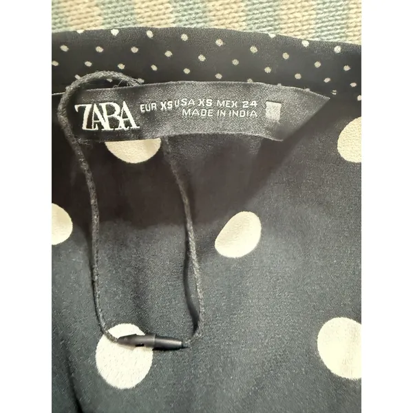 Zara Polka Dot Mini Dress Black White Ruffle Sleeve V-Neck Boho Summer Tassel XS - Image 8