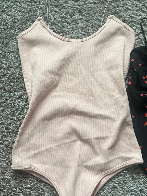 Blue Blush Soft Pink Ribbed Bodysuit with Spaghetti Straps - Image 4