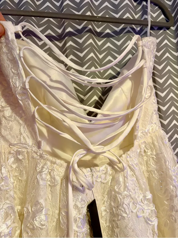 NWT LULUS | Galena Ivory Lace Applique Strapless Midi Dress, S - Image 7