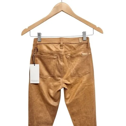 7 For All Mankind Skinny Pants Cognac Brown Crackle Metallic Size 24 NEW - Image 6