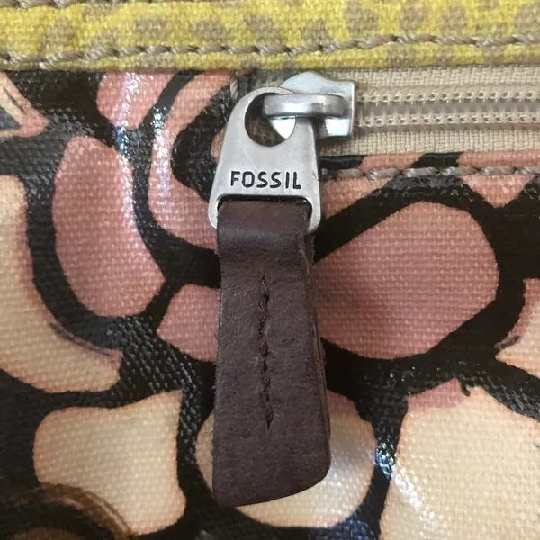 Fossil Large Wax Canvas Key-Per Shoulder Bag Tote Floral Print Pockets 15X14 - Image 2