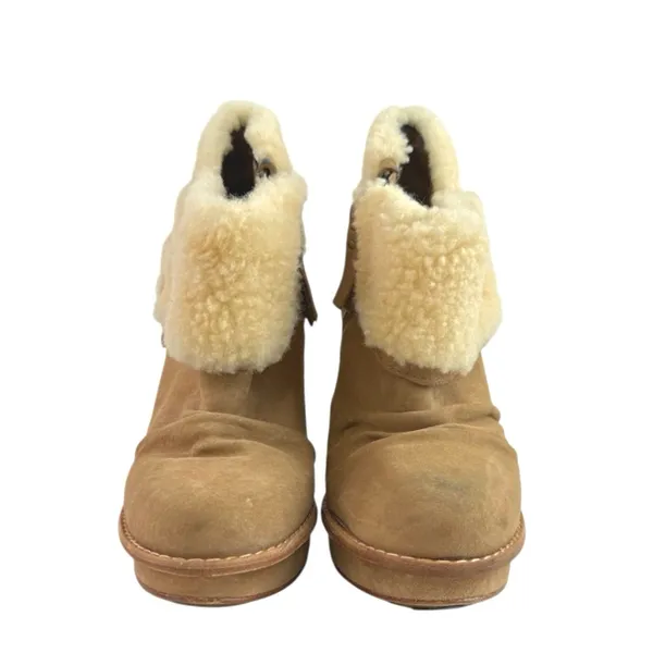 UGG Georgette Women's Brown Suede Leather Sherpa Shearling Fur Platform Boots 8 - Image 2
