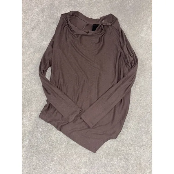 womens heather a‎ symmetrical hem brown long sleeve Small Brown Modal USA - Image 3