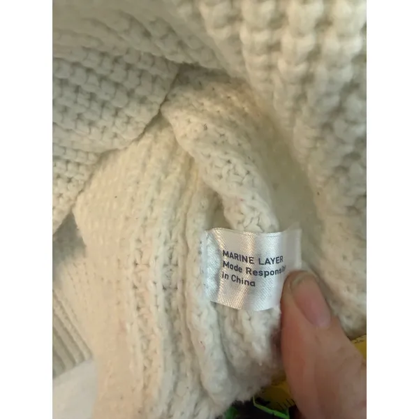 Marine Layer Waffle Knit Sweater Womens‎ XL White Striped Raglan Pullover Cotton - Image 3