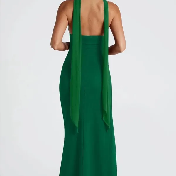 Elegant Emerald Backless Dress Green Size L - Image 4