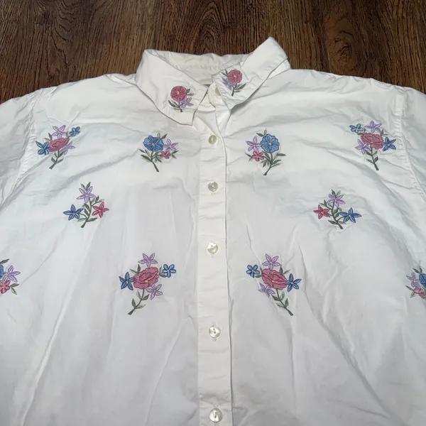 90s New Direction White 100% Cotton Floral Embroidered Top Womens M‎ Cottage - Image 2