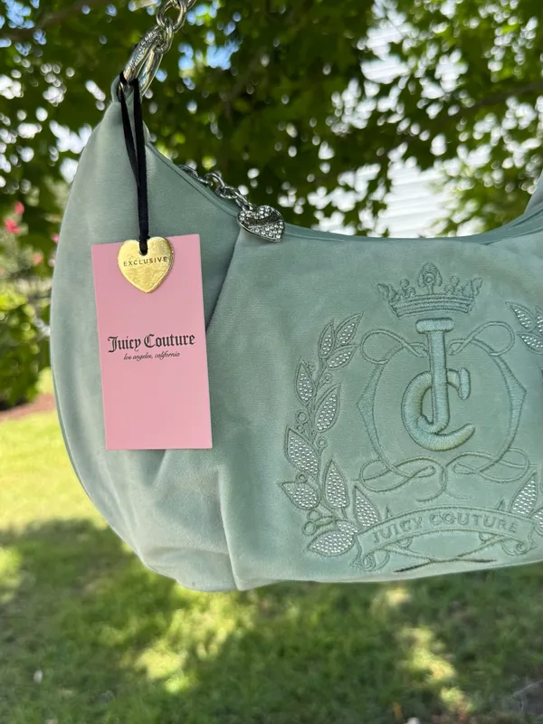 Juicy Couture Mint Velour Hobo Shoulder Bag Coin Purse Charm NWT Y2K Rare New - Image 2