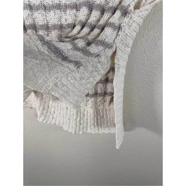 Free People Cream Grey Striped Chunky Knit Sweater Womens S Beachy Boho Summer - Image 9
