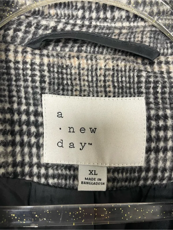 a new day Gray Plaid Long Trench Winter Coat Size XL - Image 3
