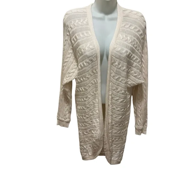 Lauren Ralph Lauren LRL Black Label Ivory Cableknit Open Cardigan Sz L/XL Cozy - Image 3