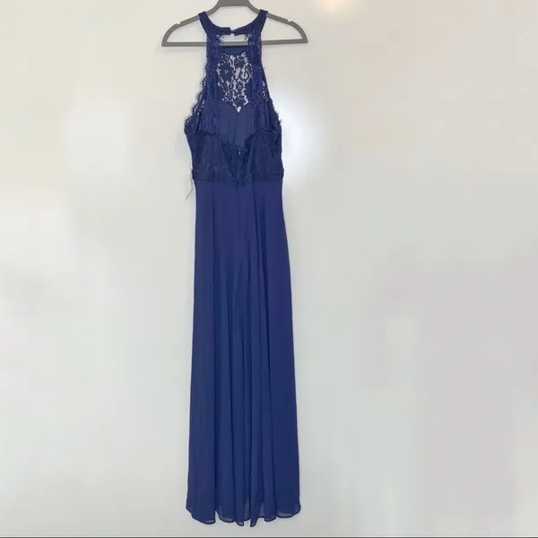 Lulu’s Dance All Evening Navy Lace Halter Neck Maxi Evening Gown L - Image 9