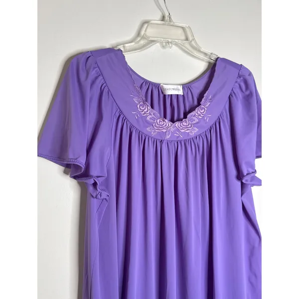 Vintage Shadowline Petals Long Nightgown Flutter Sleeve Purple Lilac Nylon XL - Image 2