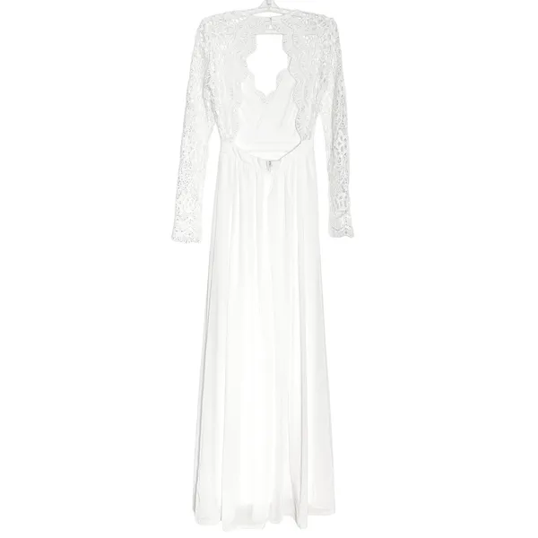 Lulus White Lace Boho Maxi Dress Small Wedding Bridal Cottagecore Romantic Flowy - Image 2