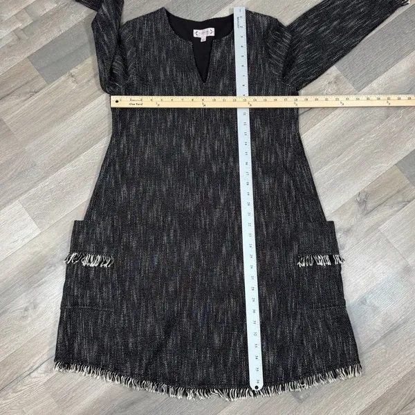 Nanette Lepore Tweed Fringe Hem Pocket Shift Dress Black‎ 6 Boho Lagenlook - Image 14