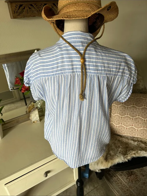 Gap white blue striped button down cotton shirt oversized S - Image 5
