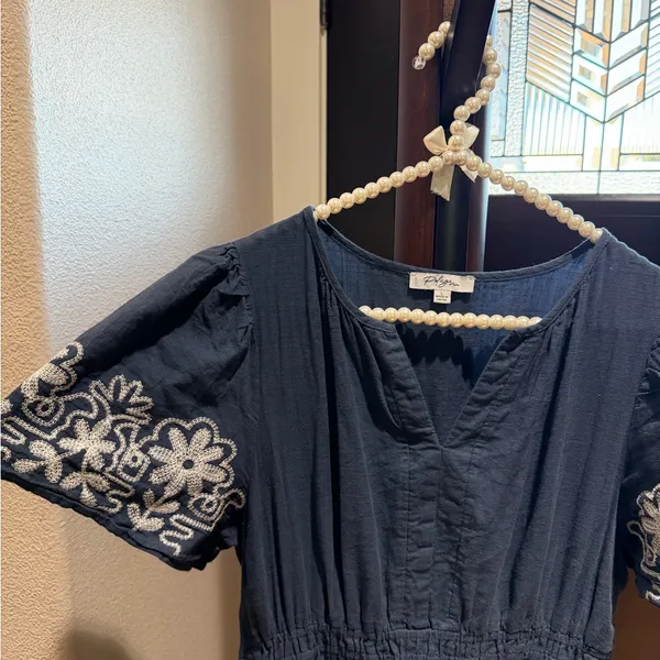 Polagram Navy Maxi Dress with White Embroidery - Image 2