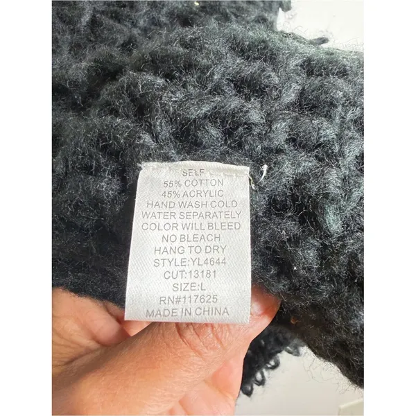 YA Los Angeles Black Shaggy Open Knit Sweater Tunic Top/Dress Boho Festival Goth Grunge Sz L - Image 6