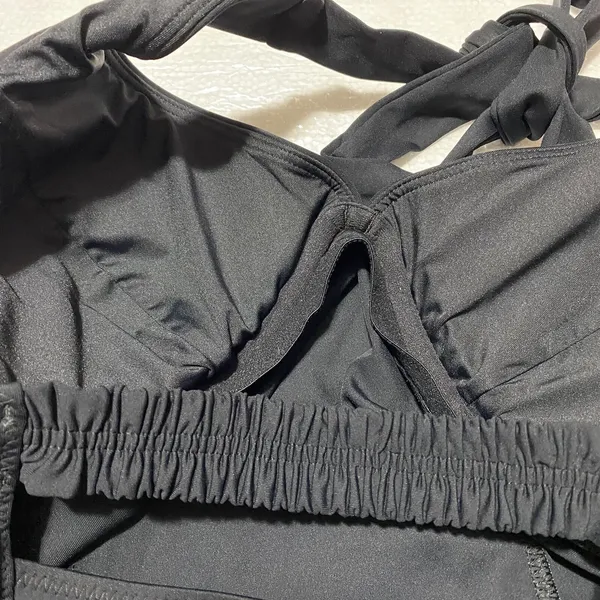 Athleta Sculpted Halter Tankini Black Bikini Tankini Top 32D/DD‎ Tall EUC - Image 5