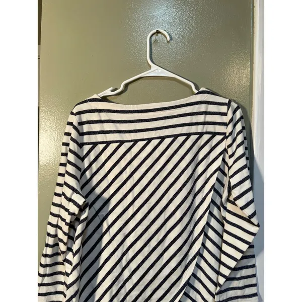 Loft Women's Size Large Boatneck T-Shirt White Navy Stripes Terry Cloth Boatneck - Image 6