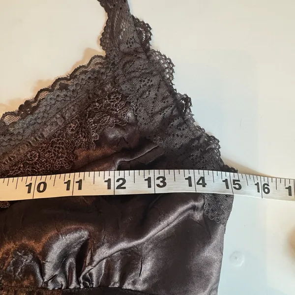 Vintage Y2K Satin Lace Babydoll Top Sz M Brown Coquette Lace Trim Fairy Romantic - Image 10