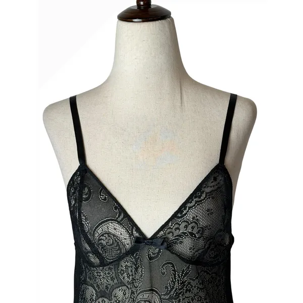 Victoria's Secret Chemise Women Medium Black Sheer Lace Corset Back Coquette - Image 5