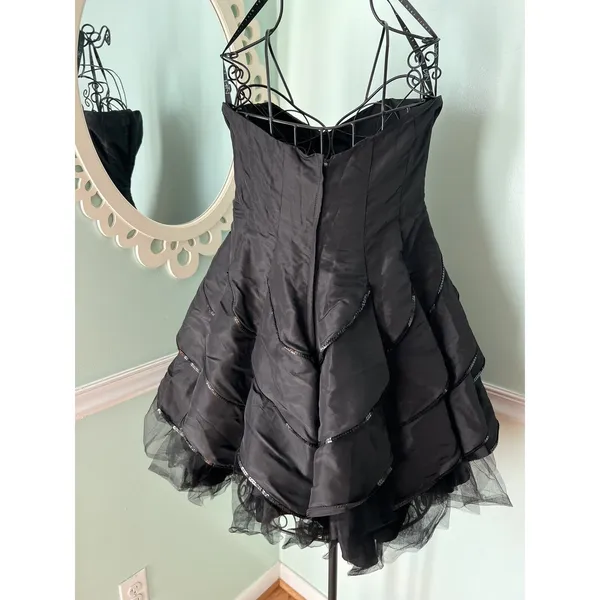 CAMILLE LA VIE Black short puff‎ y toille sequin prom dress formal 10 - Image 3