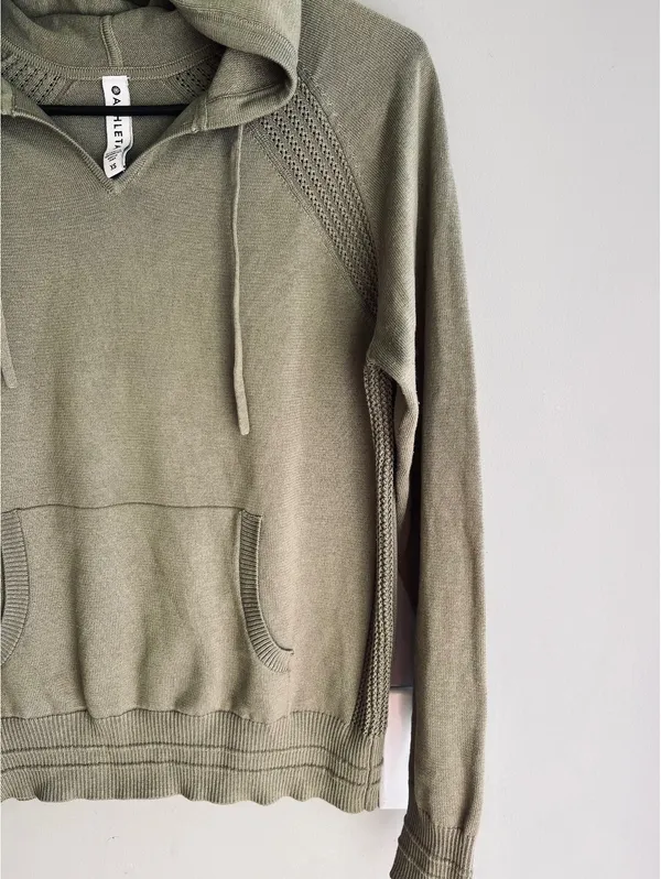 Athleta Evergreen Hoodie Sweater Pullover Olive Green Knit XS - Image 9