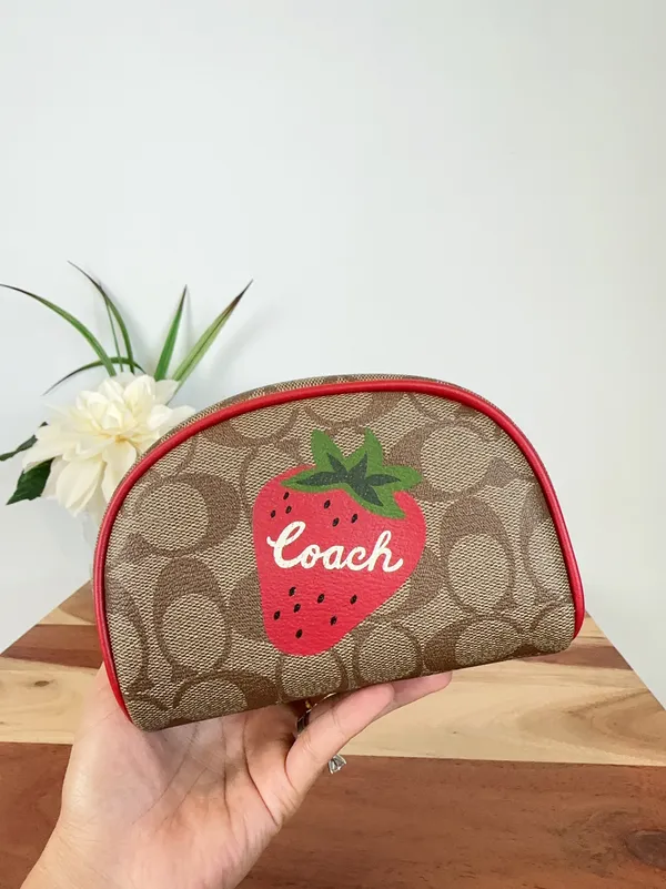 Coach NWT Dome Cosmetic Bag In Signature Canvas With Wild Strawberry - Image 7
