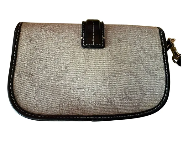 Dooney & Bourke Vintage Tan Canvas Flap Wristlet Black Leather Trim - Image 5