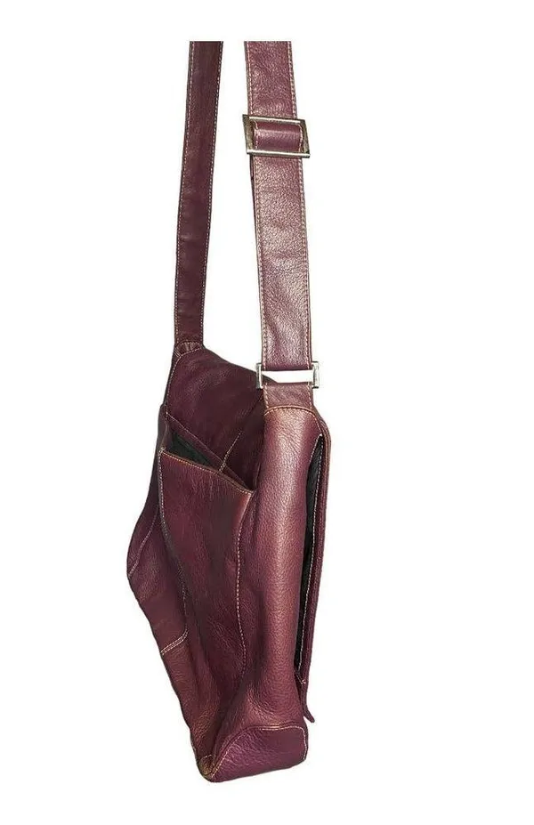Levenger Shoulder Bag Large Medium Maroon Burgundy Fold Over Chic Purse Saddle - Image 4