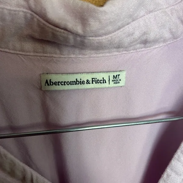 Abercrombie & Fitch Lilac Collared Linen Blend Wrap Mini Dress Size MT - Image 3