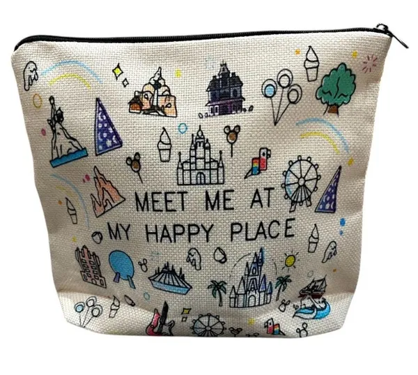 “Meet Me At My Happy Place” Disney Attraction Cosmetic Travel Bag (NEW) - Image 4