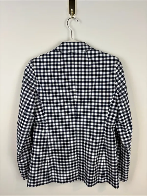 J. Crew Parke Gingham Blazer Women’s 2 Cotton Single Button Navy White - Image 7