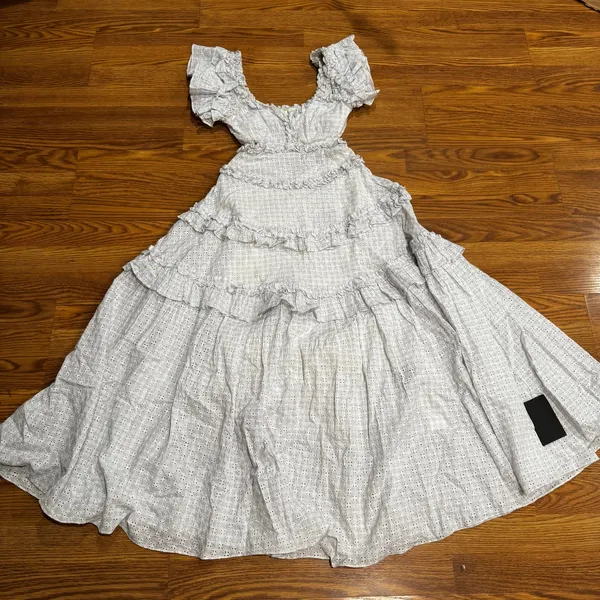 Needle & Thread Blue White Broderie Anglaise Cotton Maxi Dress XS - Image 11