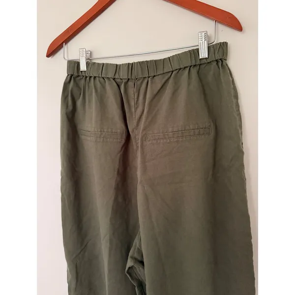 Studio CLIP Japanese Olive Green Rayon Hemp Blend Wide Leg Elastic Pants Sz L - Image 3