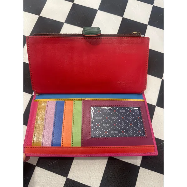 Leopard Print Calf Hair Rainbow Leather Trifold Wallet Multi Color Clutch fairy - Image 3