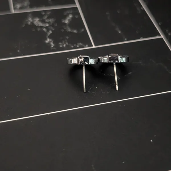 Grey & Dark Silver Tone Small Stud Earrings - Image 4