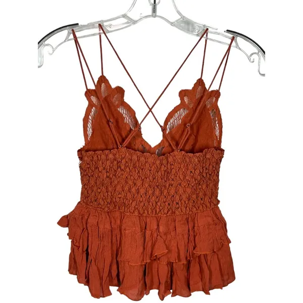 NWT Free People Adella Cami XS Winding Roads Rust Lace Peplum Top - Image 6