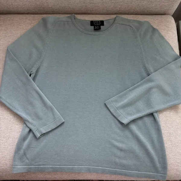 2000s Vintage City Silk Knitwear Blue 3/4 Sleeve Silk Cotton Sweater Y2K Size M - Image 2