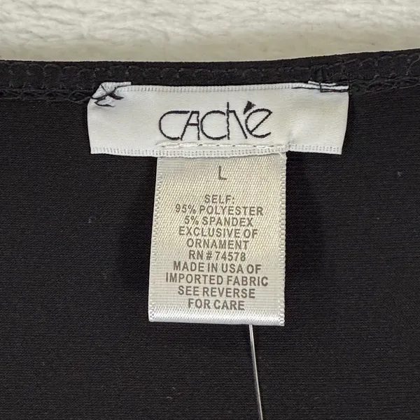 Cache Womens Black‎ One Shoulder Ruched Knit Tunic Shirt Chain Detail Size L NEW - Image 2