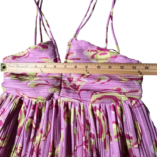 Zara‎ Pleated Mini Dress Womens M Pink Abstract Floral Double Strap NWOT - Image 7