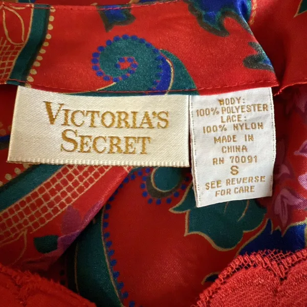 Victoria's Secret Vintage Gold Label Slip Dress Chemise S Red Lace Paisley Satin - Image 7