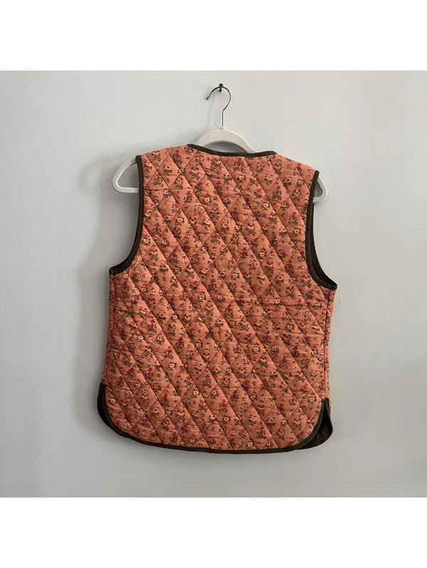 Free People Claudine Quilted Floral Vest In Orange And Olive - Image 6