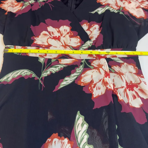 Luxology Women Black Floral Wrap Maxi‎ Dress Flutter Sleeve High Low Hem Wedding - Image 15