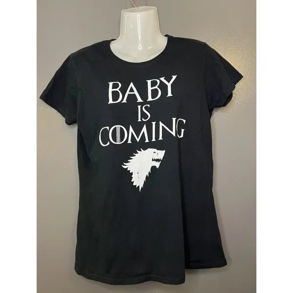 Game Of Thrones Baby Is Coming Graphic Tee Gildan Shirt Womens Medium Black - Image 2