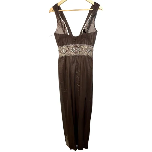 NWT Mandalay Brown Silk Beaded Embellished Maxi Long Gown Evening Dress Size 4 - Image 5